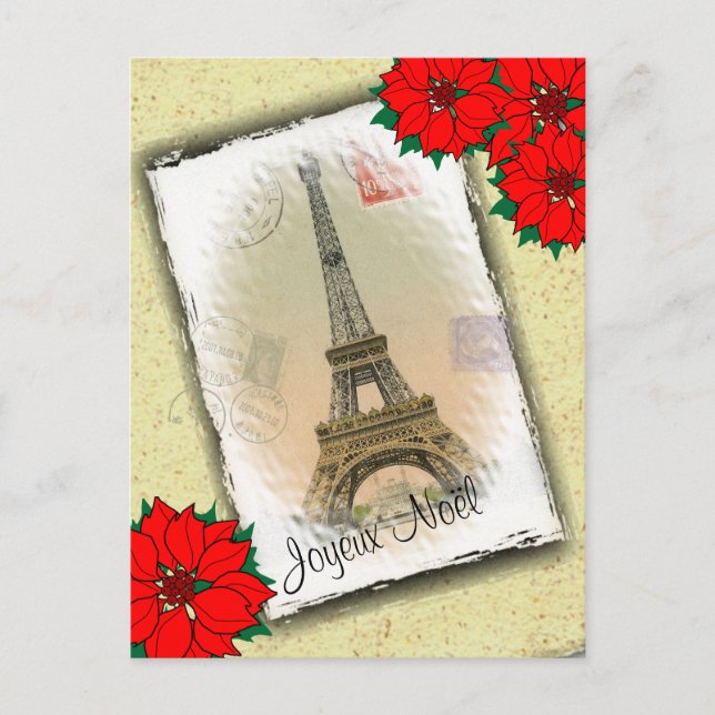 Eiffel Tower With Christmas Greeting Holiday Postcard (Front)