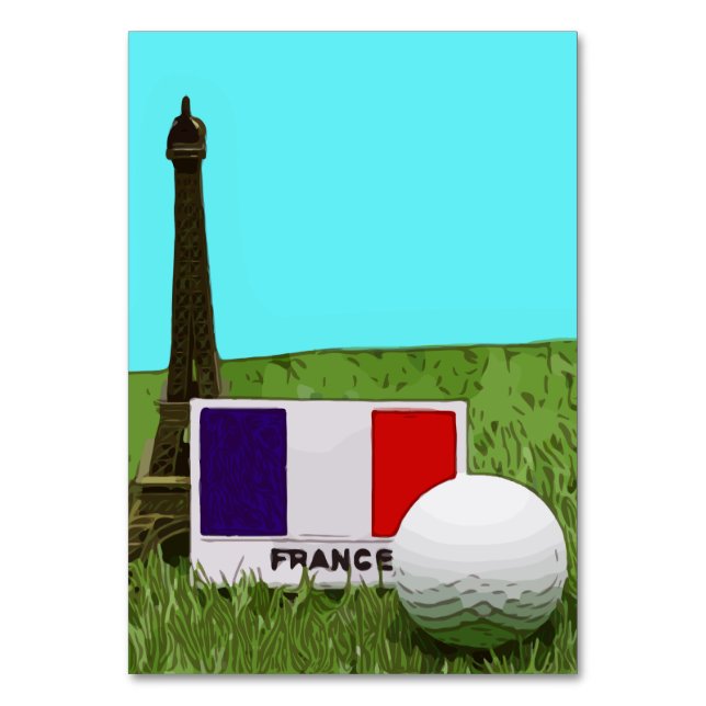 Eiffel tower with France flag and golf ball Table Number (Front)