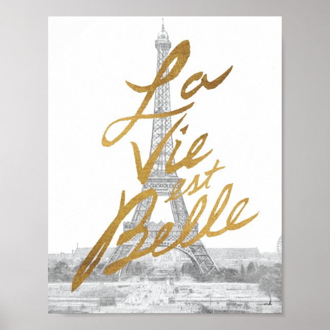 Eiffel Tower with Gold writing Poster (Front)