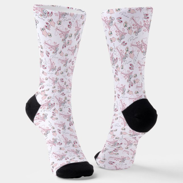 Eiffel Tower with Heart Flowers Socks (Angled)