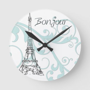 Eiffel Tower with Scrolls Round Clock