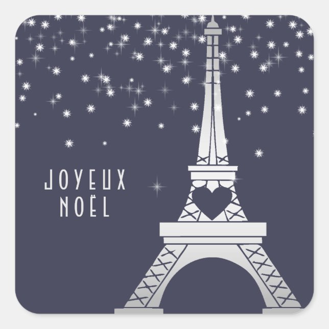 Eiffel Tower with Snow | Merry Christmas in Paris Square Sticker (Front)