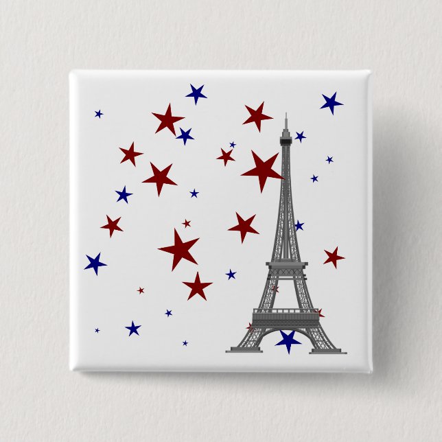 Eiffel Tower with Stars 15 Cm Square Badge (Front)