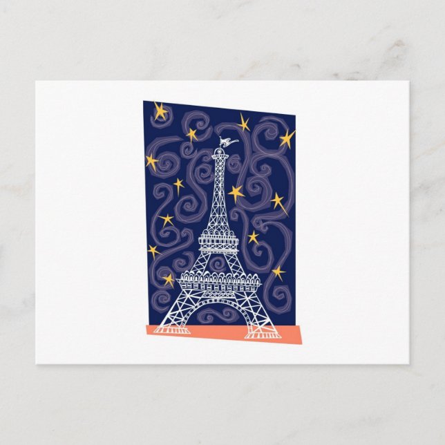Eiffel Tower with Stars and Swirls Postcard (Front)