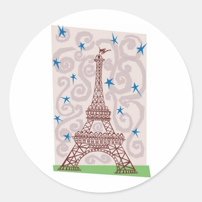 Eiffel Tower with Swirls and Stars Classic Round Sticker (Front)