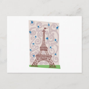 Eiffel Tower with Swirls and Stars Postcard