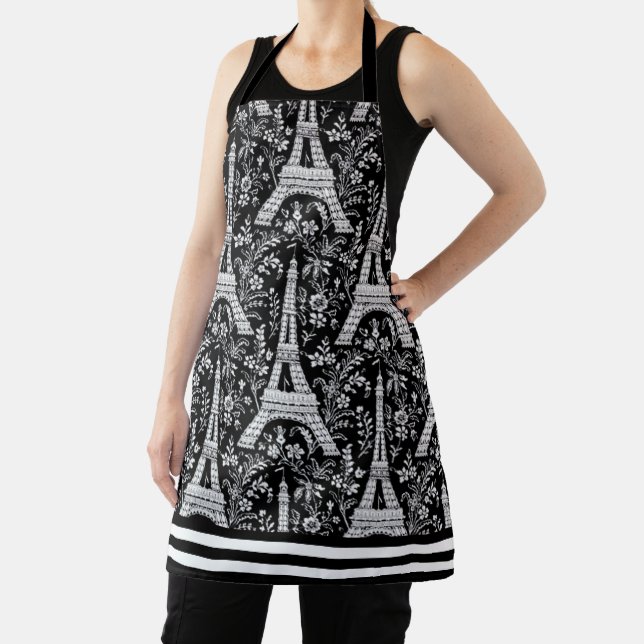 Eiffel Towers and Flowers Black Apron (Insitu)