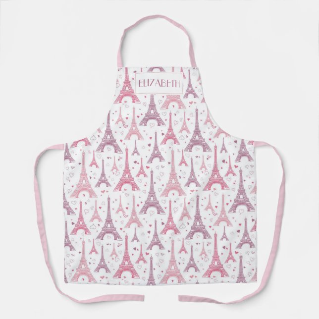 Eiffel Towers and hearts personalised Apron (Front)