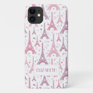 Eiffel Towers and hearts personalised iPhone 11 Case