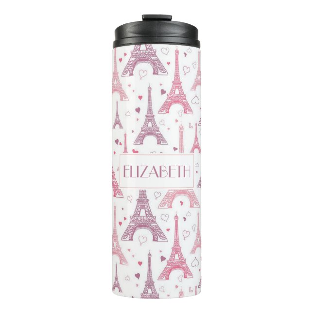 Eiffel Towers and hearts personalised Thermal Tumbler (Front)