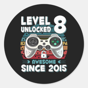 Eight 8yr Bday Son Boy Funny Gamer 8th 8 Year Old Classic Round Sticker
