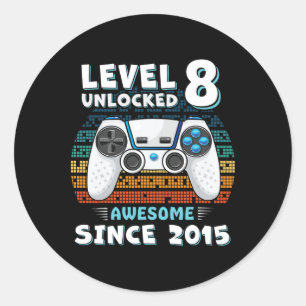 Eight 8yr Bday Son Boy Funny Gamer 8th 8 Year Old  Classic Round Sticker