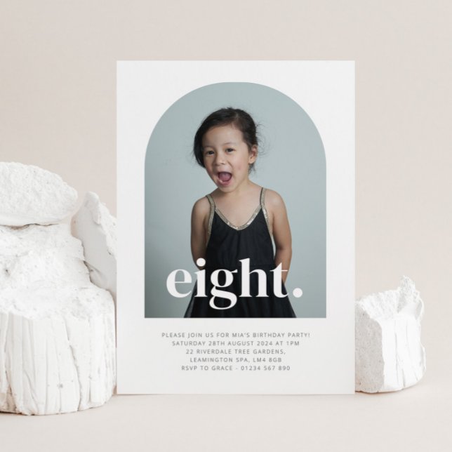Eight Arched Photo Birthday Invitation (Eight Arched Photo First Birthday Invitation)