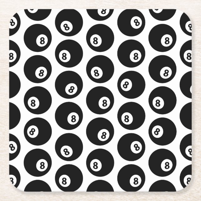 Eight Ball Billiards Pool Pattern CUSTOM COLOR Square Paper Coaster (Front)