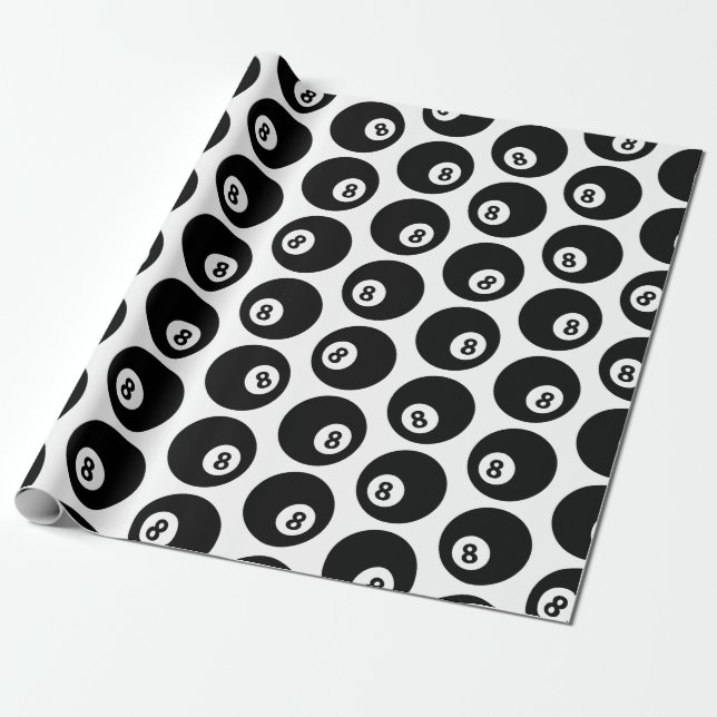 Eight Ball Billiards Pool Pattern CUSTOM COLOR Wrapping Paper (Unrolled)