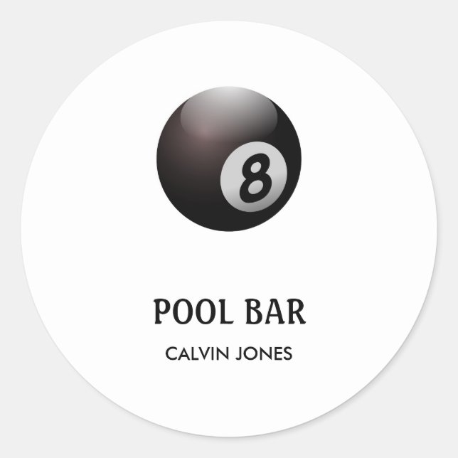 Eight ball pool bar white classic round sticker (Front)