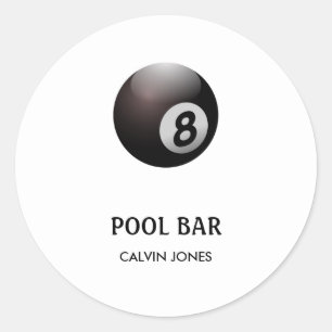 Eight ball pool bar white classic round sticker
