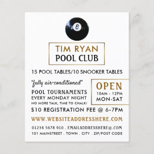 Eight Ball, Pool Club, Snooker Club Advertising Flyer