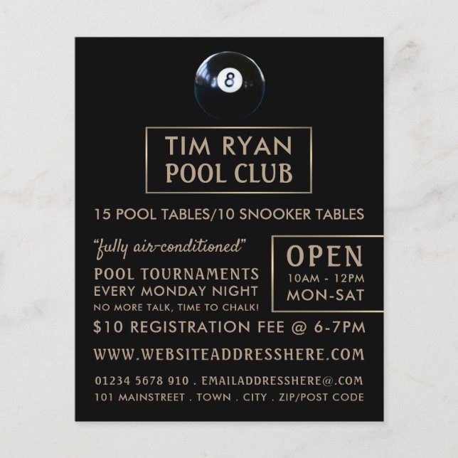 Eight Ball, Pool Club, Snooker Club Advertising Flyer (Front)