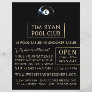 Eight Ball, Pool Club, Snooker Club Advertising Flyer