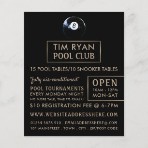 Eight Ball, Pool Club, Snooker Club Advertising Flyer