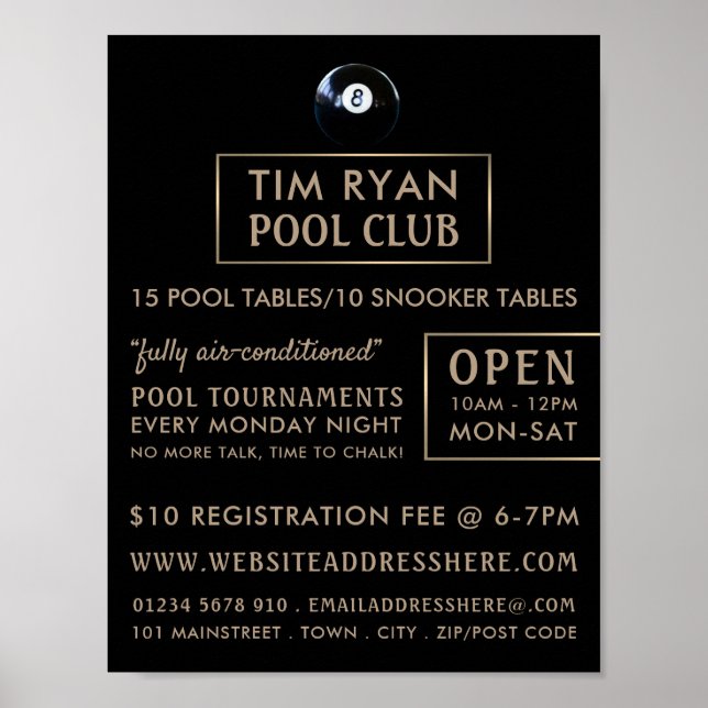Eight Ball, Pool Club, Snooker Club Advertising Poster (Front)