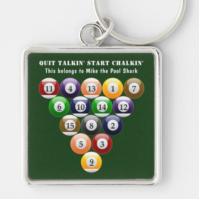 Eight-Ball Rack Billiard Balls 8-Ball Pool Game Key Ring (Front)