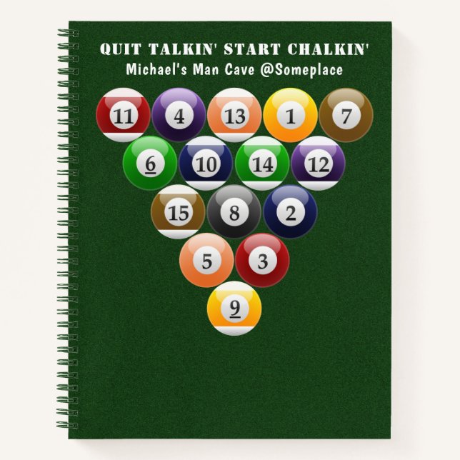 Eight-Ball Rack Billiard Balls 8-Ball Pool Game Notebook (Front)