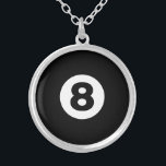 Eight Ball Silver Plated Necklace<br><div class="desc">Pool Eight ball (8ball). Custom text.</div>