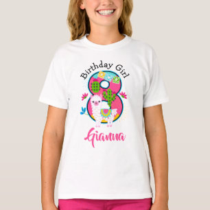 Eight Birthday Girl llama Party T-Shirt