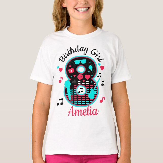 Eight Birthday Girl Music 8th T-Shirt (Front)