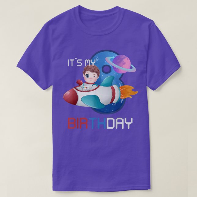 Eight Birthday Little Space Lover Boy 8 Years Astr T-Shirt (Design Front)