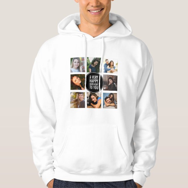 Eight Birthday Photo Collage Black and White Hoodie (Front)