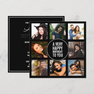 Eight Birthday Photo Collage Black and White  Invi Invitation