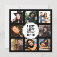 Eight Birthday Photo Collage Black and White 