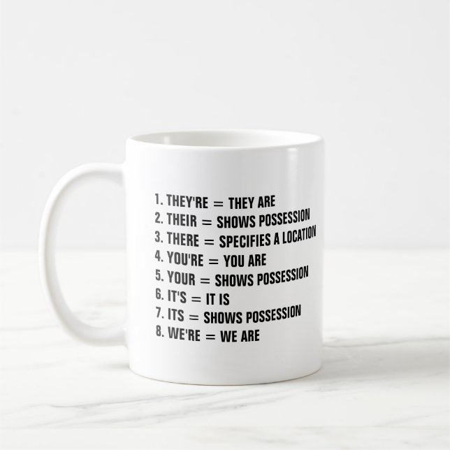 Eight Examples of Proper English Grammar Coffee Mug (Left)