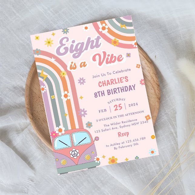 Eight Is A Vibe Groovy Retro Daisy 8th Birthday  Invitation (Creator Uploaded)