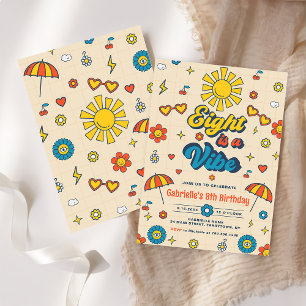 Eight is a Vibe Groovy Retro Daisy 8th Birthday Invitation