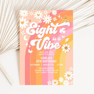 EIGHT is a Vibe Pink Peach 8th Groovy Birthday Invitation