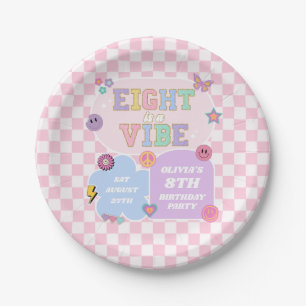 Eight Is A Vibe Preppy Patch 8th Birthday Party Paper Plate