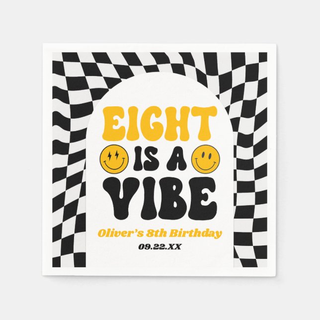 Eight Is A Vibe Retro Eighth 8th Birthday Party Napkin (Front)