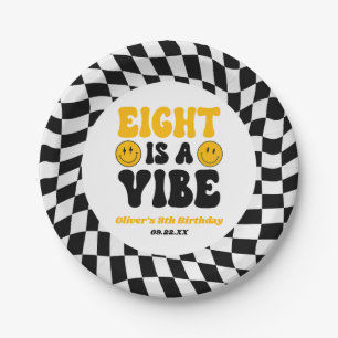 Eight Is A Vibe Retro Eighth 8th Birthday Party Paper Plate