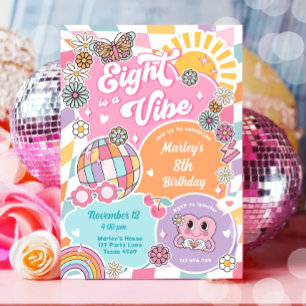 Eight is a Vibe Retro Preppy Varsity Birthday Invitation