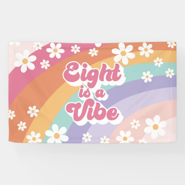 Eight is a Vibe Retro Rainbow 8th Birthday Banner (Horizontal)