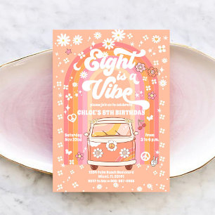 Eight Is A Vibe Retro Rainbow Birthday Invitation