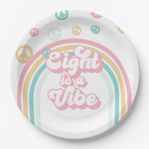 Eight is a Vibe Retro Summer Rainbow Paper Plate