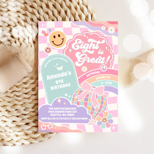 Eight Is Great Cloud Rainbow Disco 8th Birthday Invitation