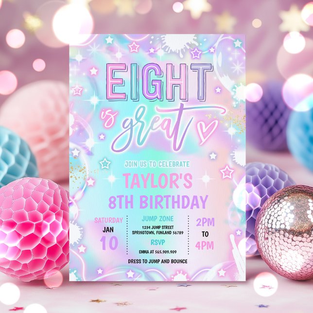 Eight Is Great Neon Glow 8th Birthday Party Invitation (Creator Uploaded)