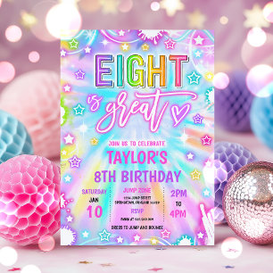Eight Is Great Neon Glow 8th Birthday Party Invitation