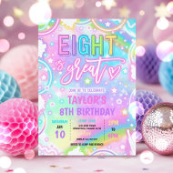 Eight Is Great Neon Glow 8th Birthday Party Invitation